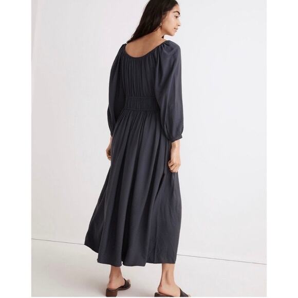 Madewell Dark Baltic Blue Gray Twill Sophia Midi Dress Sz.S - Picture 4 of 16